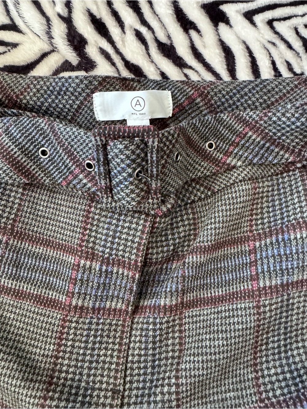 Plaid High-Waist Trousers with Belt office couture - Gray/Burgundy